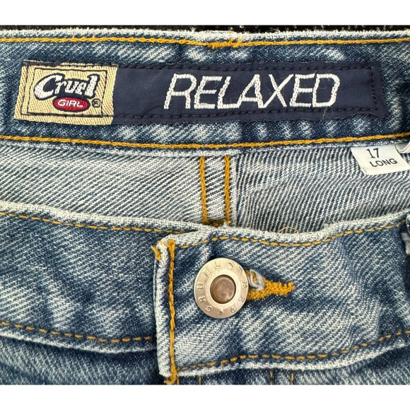Cruel Girl Relaxed Jeans Womens 17 Long Medium Blue Tapered Leg AS IS Work Denim - Picture 4 of 12